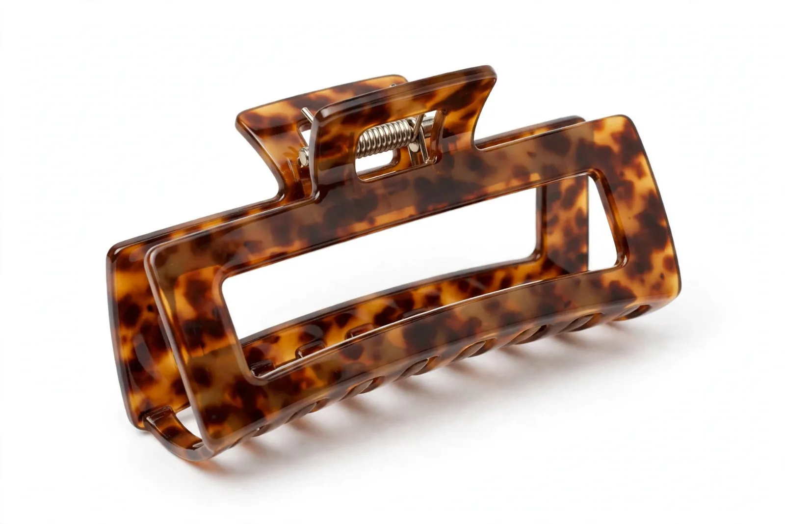 Tortoise Shell Rectangle Claw Clip, studio product photo on white background
