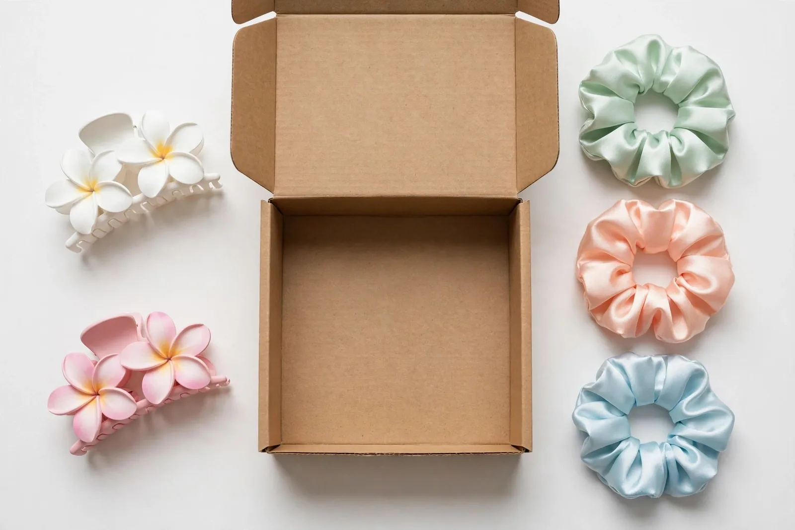 Beach Day Hair Set (Flower Clips & Scrunchies), studio product photo on white background