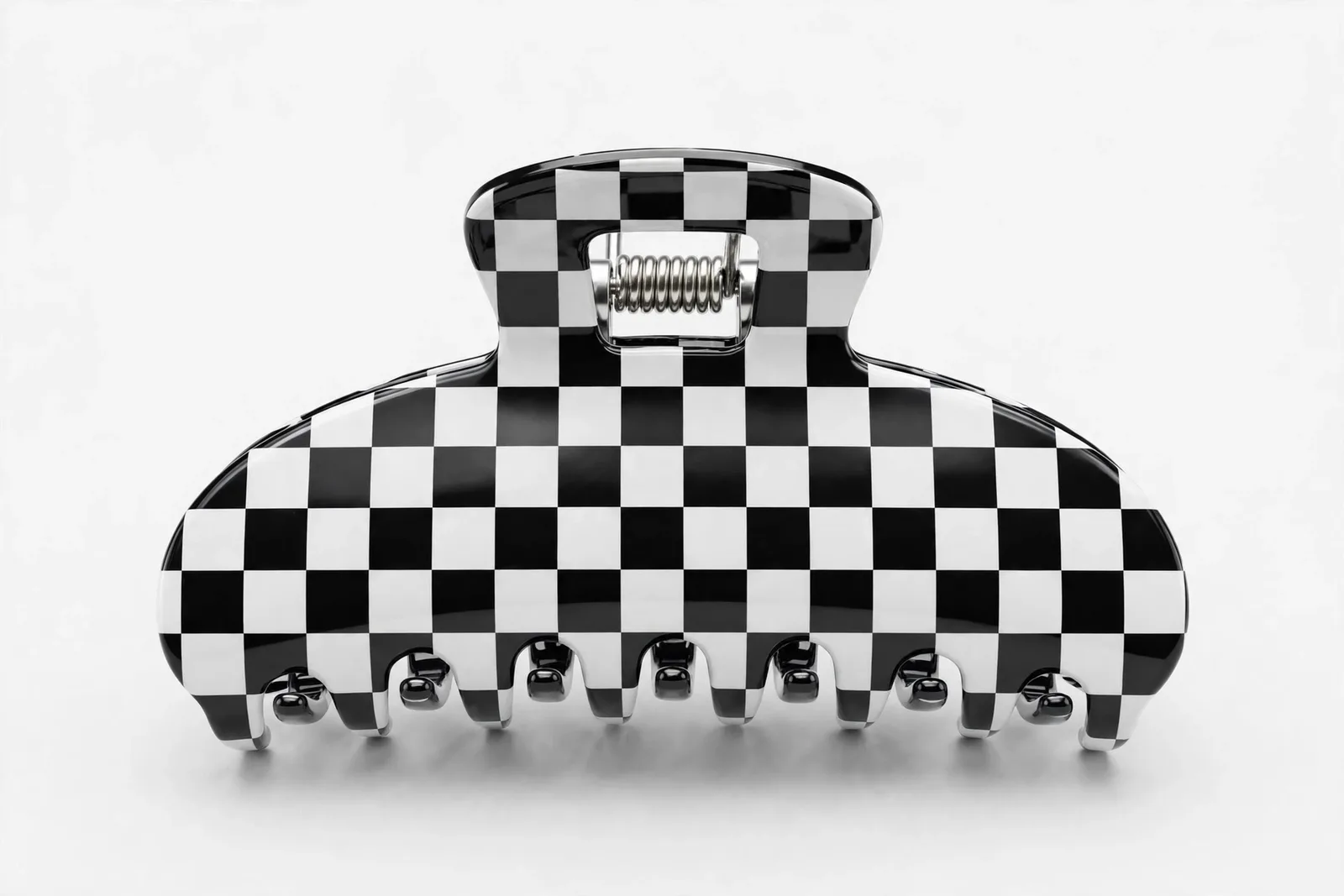 Black & White Checkered Claw Clip, studio product photo on white background