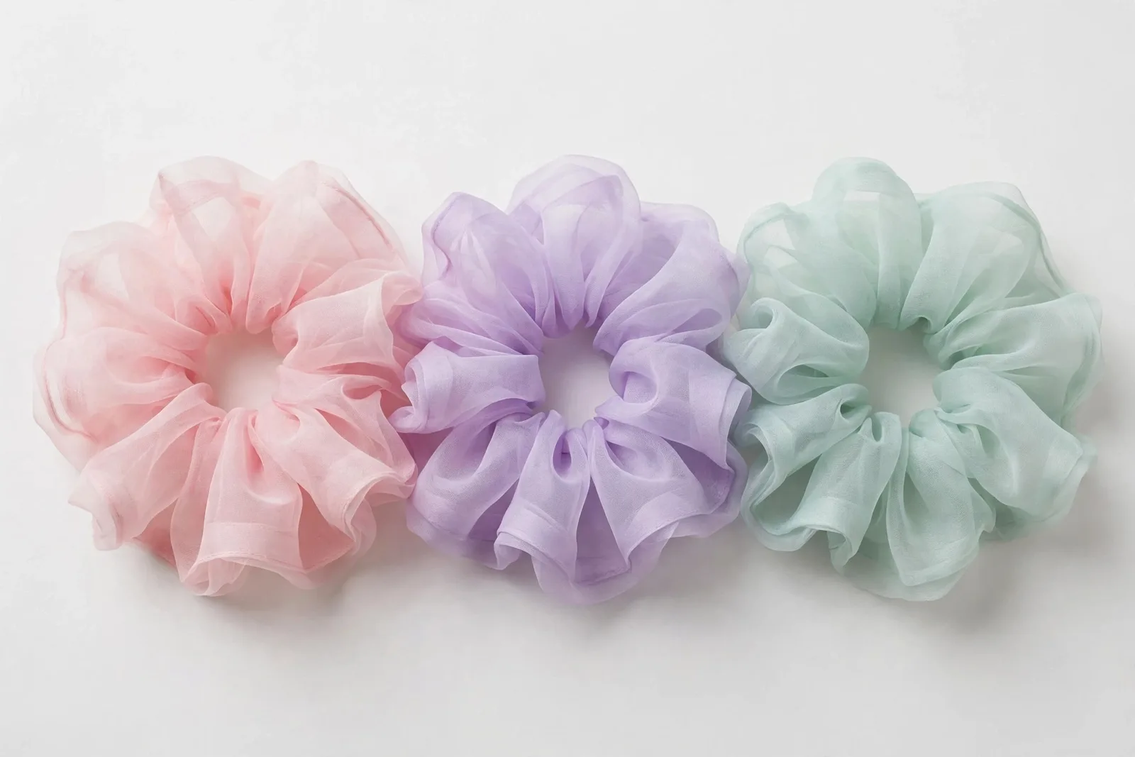 Pastels Chiffon Scrunchies (3-Pack), studio product photo on white background