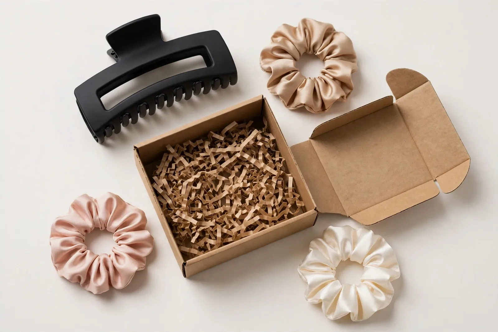 Claw Clip & Scrunchie Duo gift set, studio product photo on white background