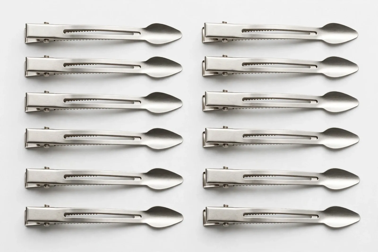 Silver Duckbill Sectioning Clips (12-Pack), studio product photo on white background