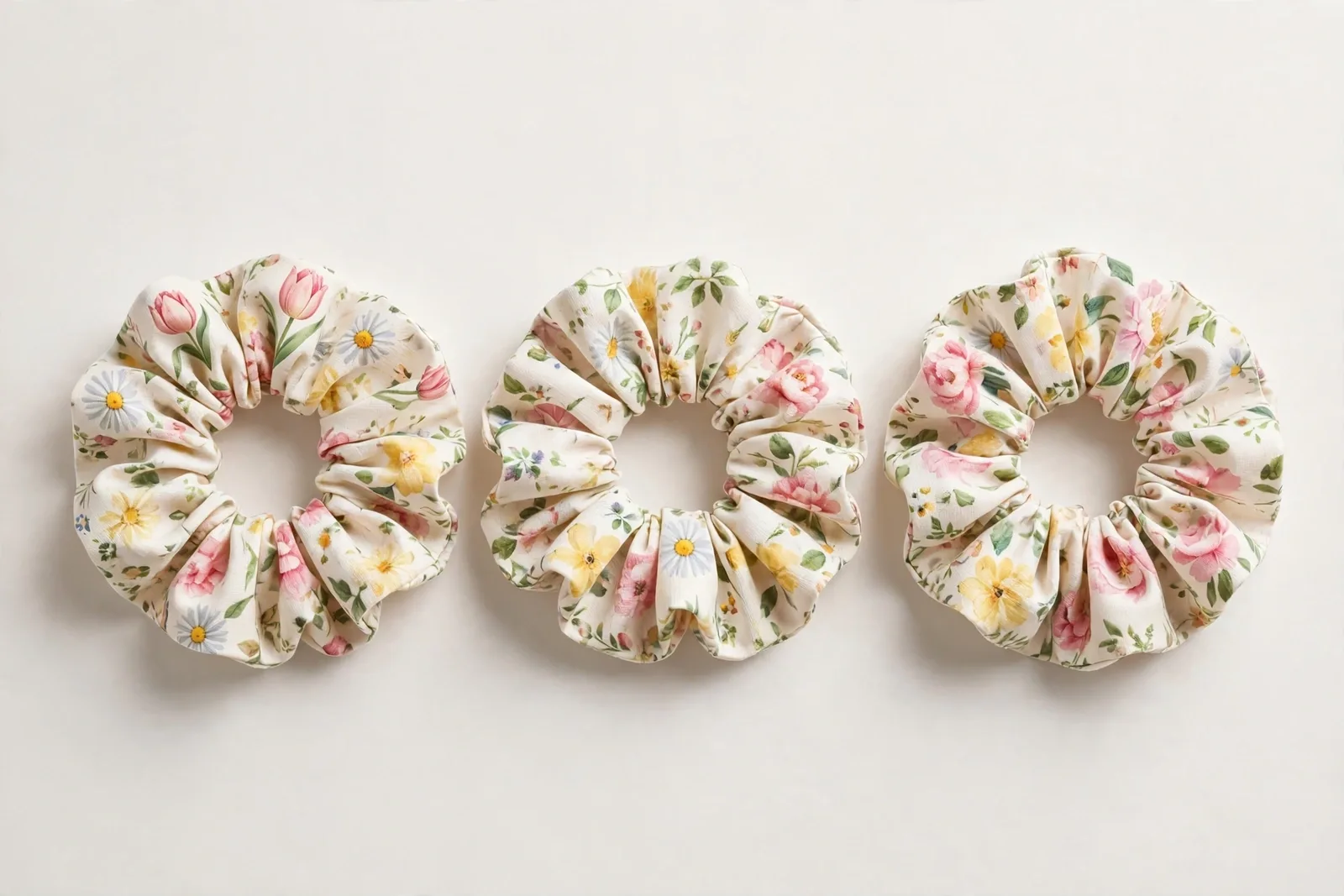 Spring Florals Floral Print Scrunchies (3-Pack), studio product photo on white background