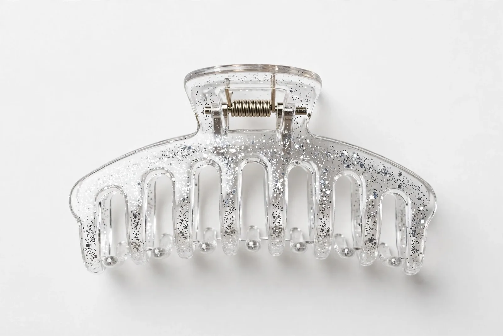 Silver Glitter Claw Clip, studio product photo on white background