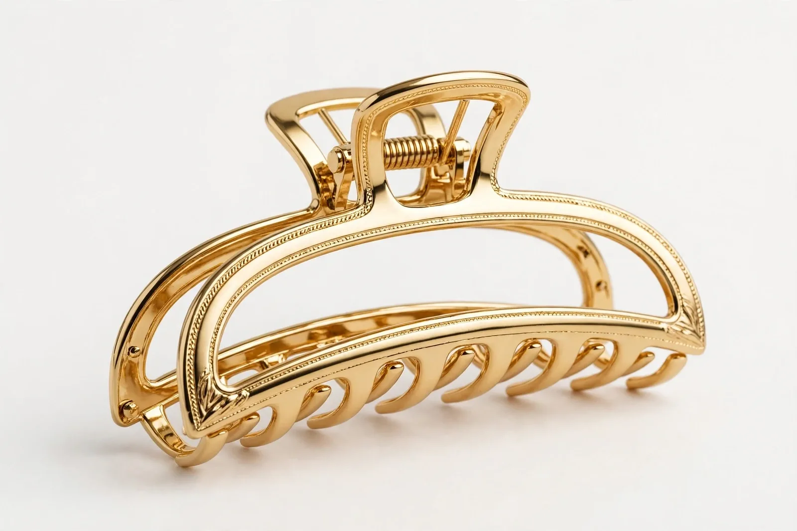 Gold Metal Hair Claw Clip, studio product photo on white background