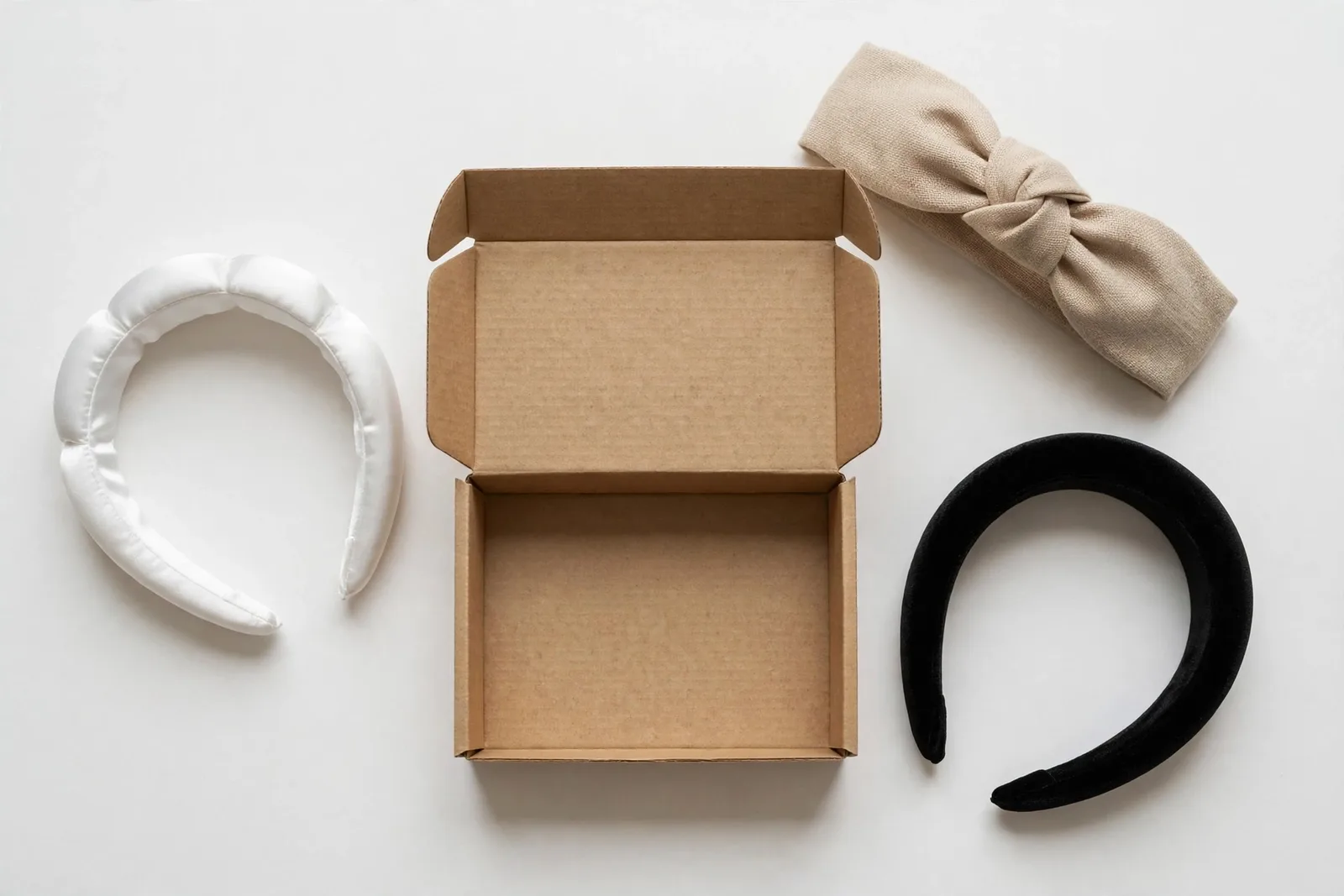 Headband Trio (Padded, Knot & Velvet) gift set, studio product photo on white background