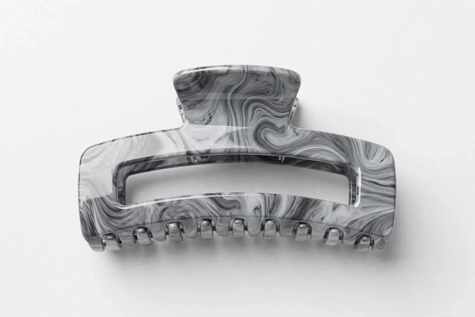 Grey Marble Effect Claw Clip, studio product photo on white background