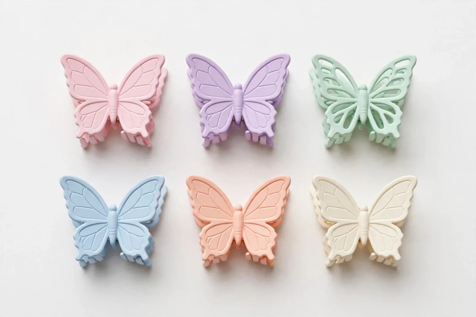 Pastel Mix Mini Butterfly Claw Clips (6-Pack), studio product photo on white background