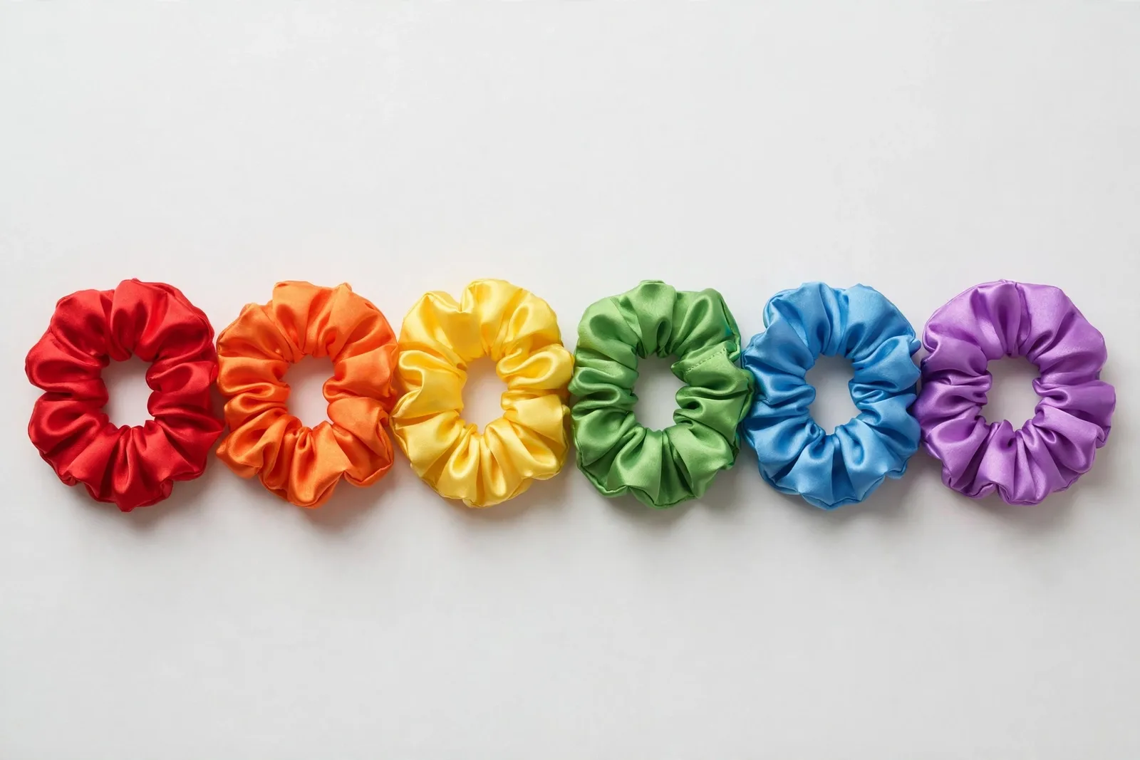 Rainbow Mix Mini Scrunchies (6-Pack), studio product photo on white background