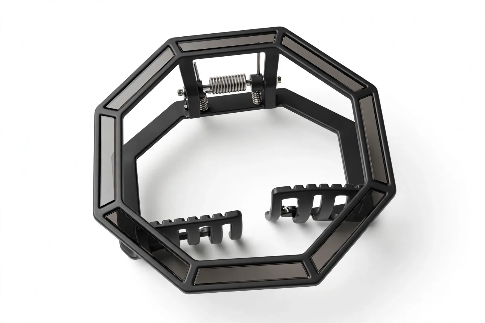 Black Octagon Claw Clip, studio product photo on white background