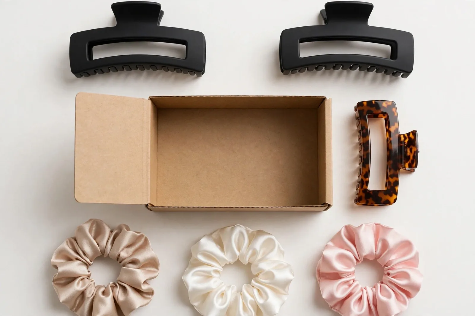 Office Hair Set (Claw Clips, Tortoise Clip & Scrunchies), studio product photo on white background