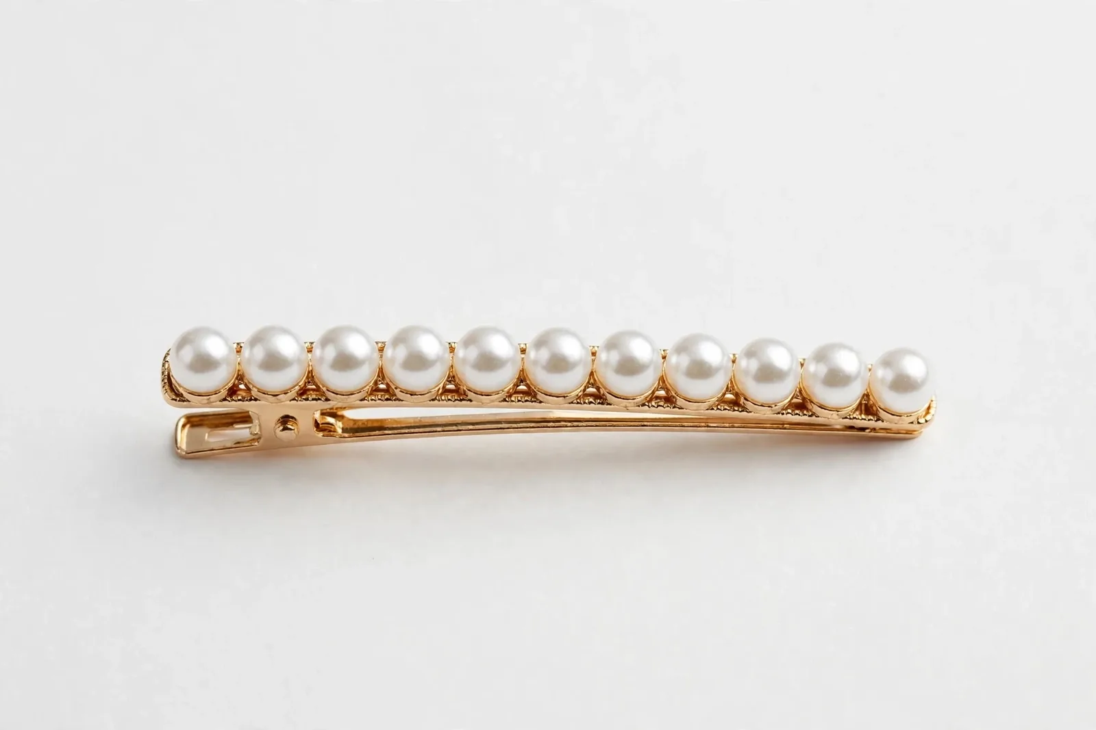 White Pearl Hair Barrette, studio product photo on white background
