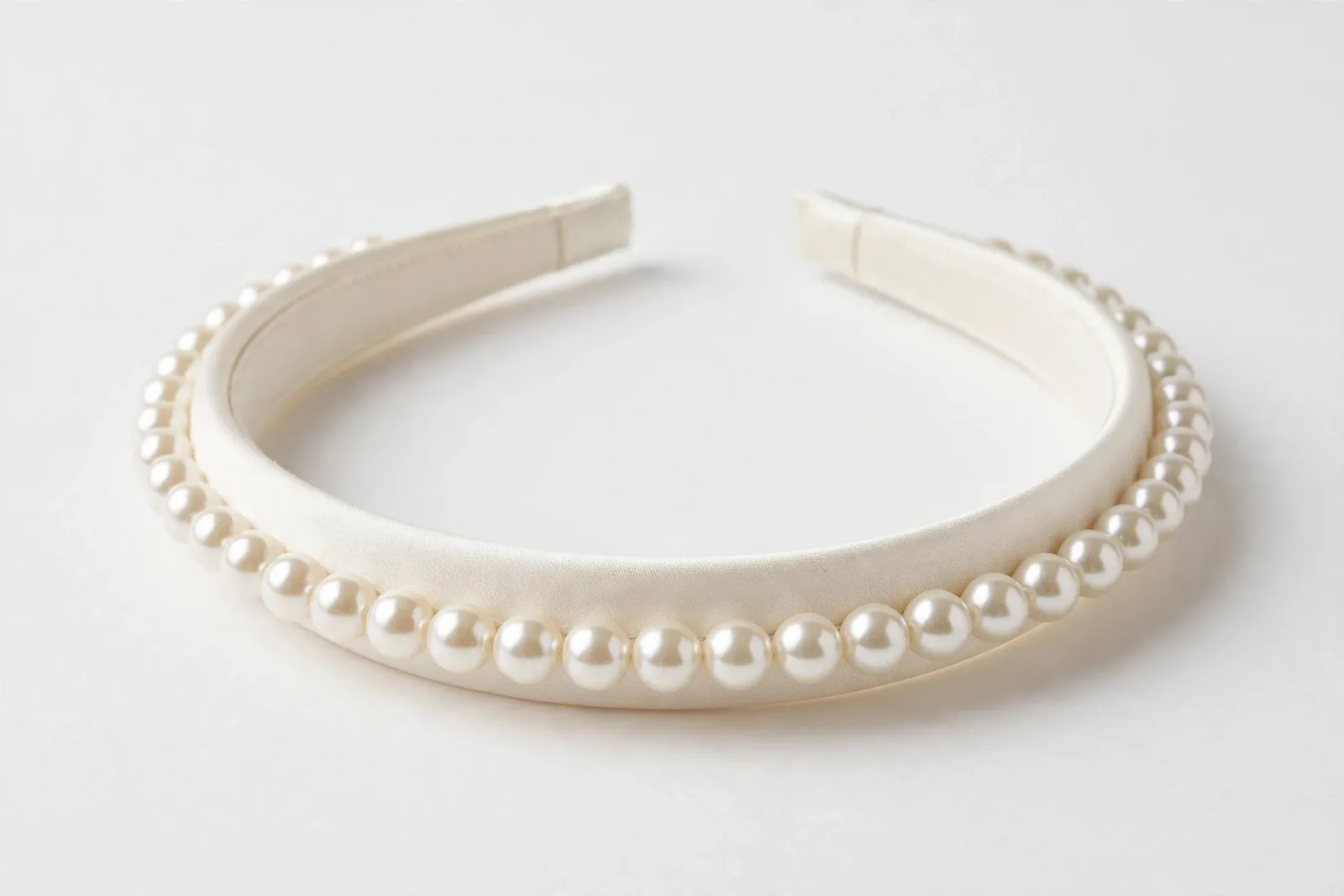 Cream Pearl Headband, studio product photo on white background