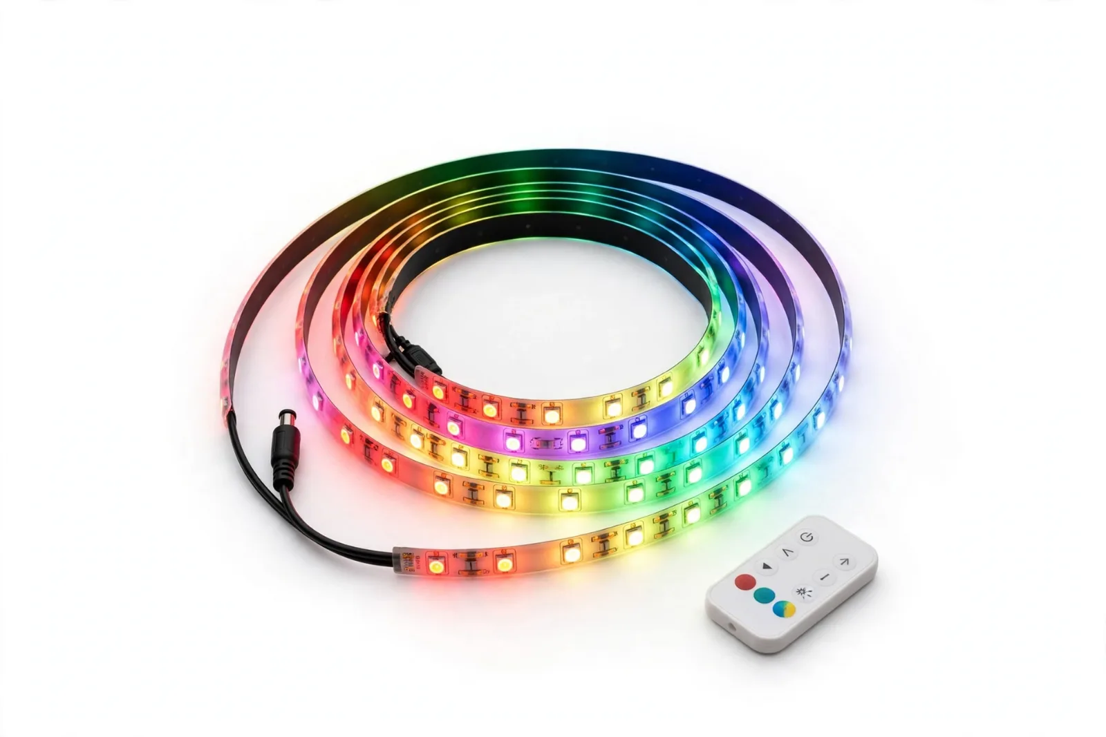 RGB Multicolour LED Strip Lights 5 m with Remote, studio product photo on white background