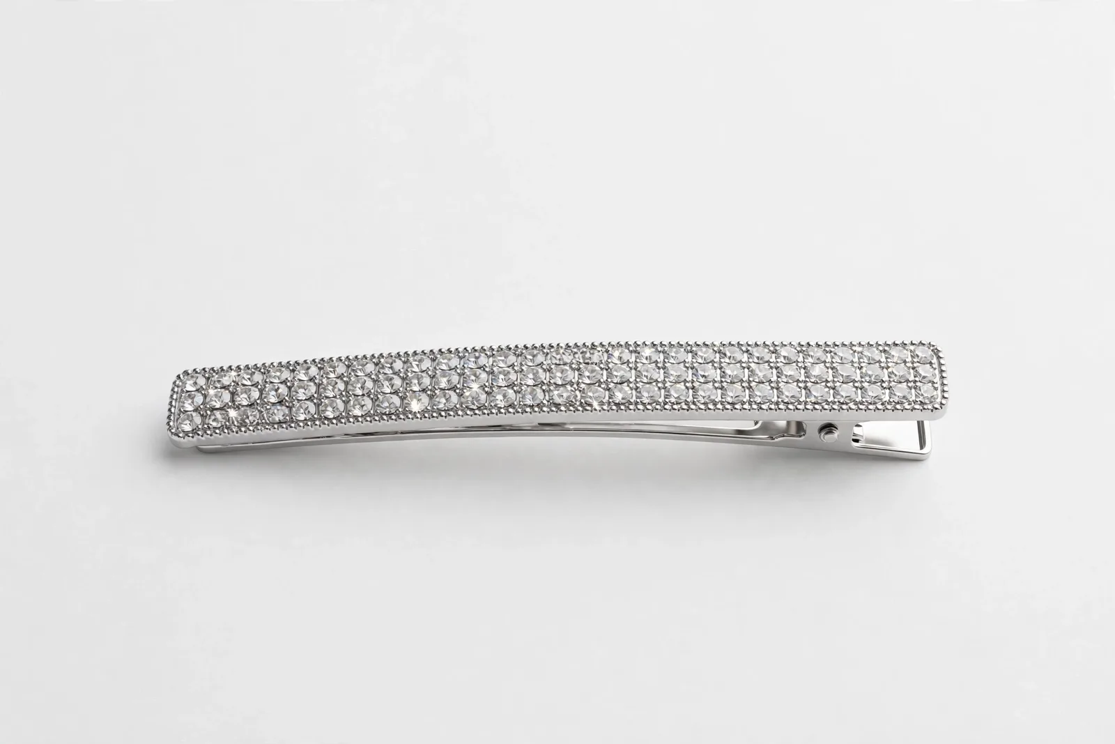 Silver Rhinestone Hair Barrette, studio product photo on white background