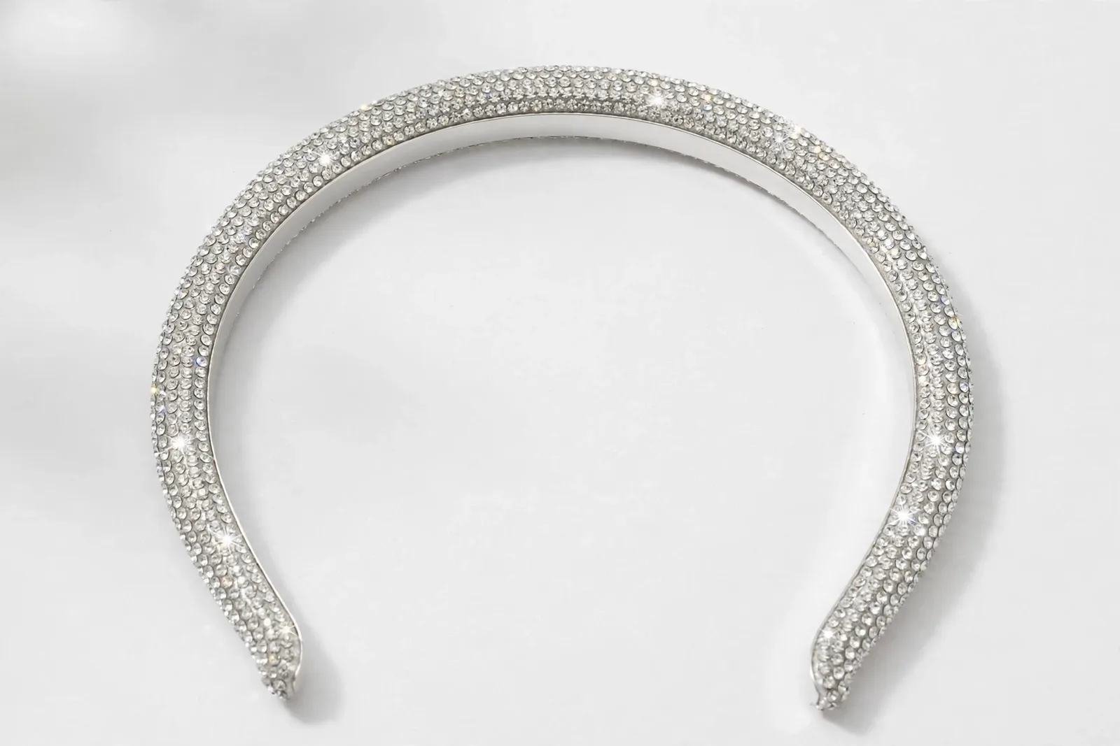 Silver Rhinestone Headband, studio product photo on white background