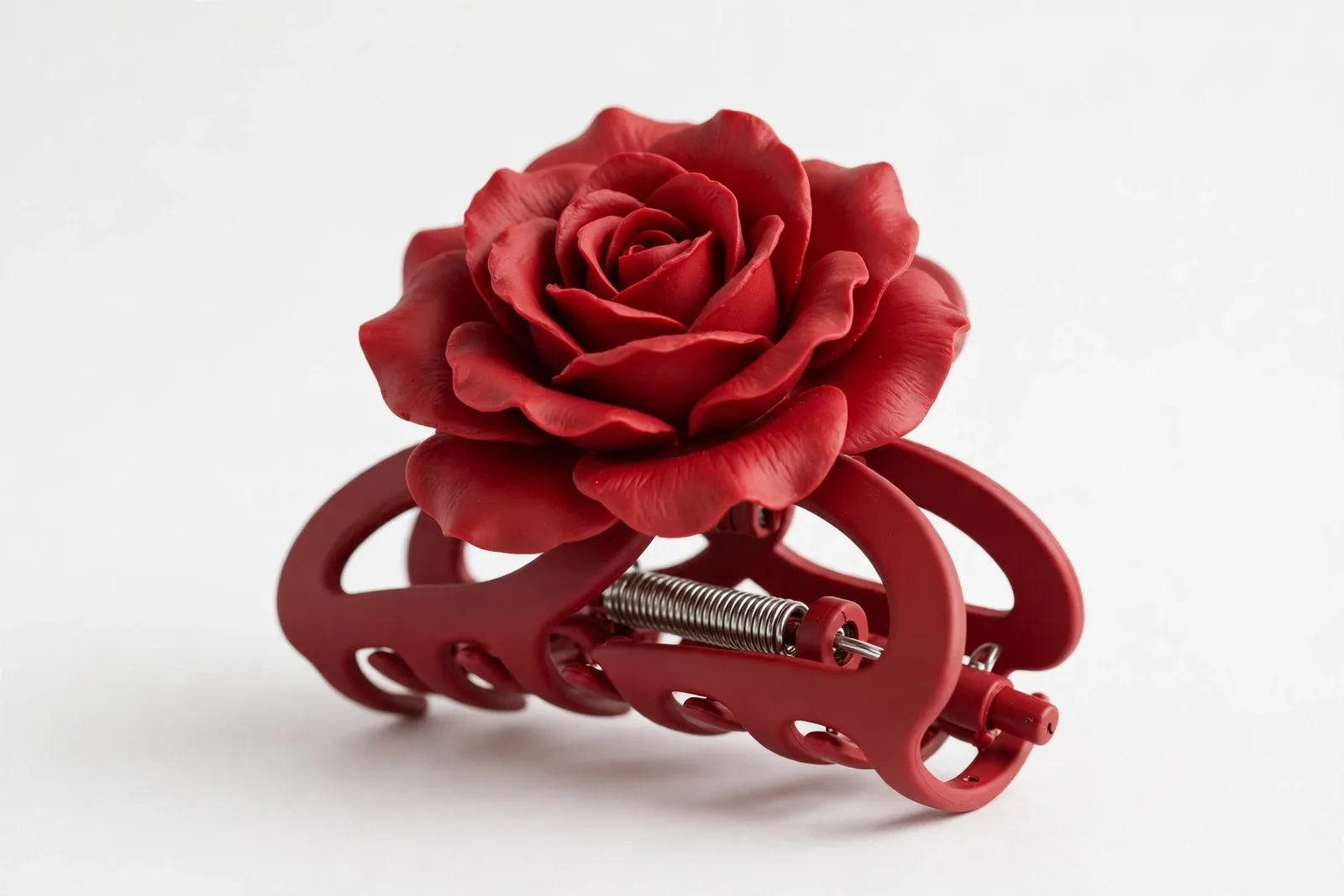 Red Rose Claw Clip, studio product photo on white background