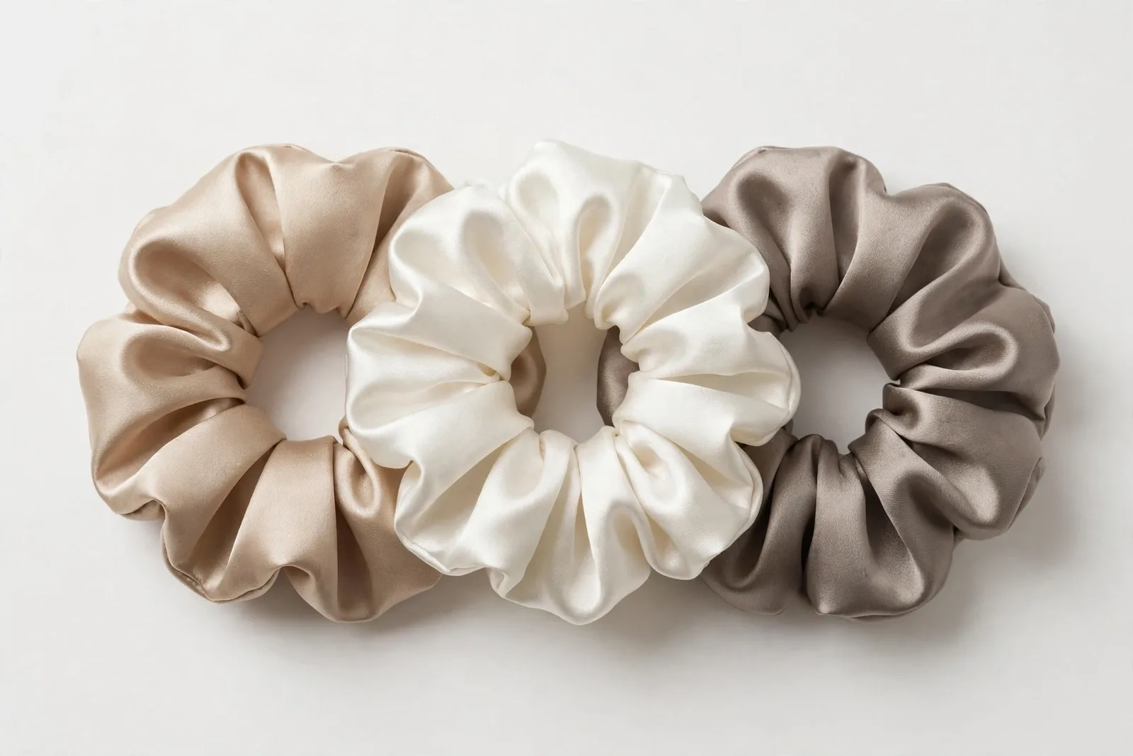 Neutrals Satin Scrunchies (3-Pack), studio product photo on white background