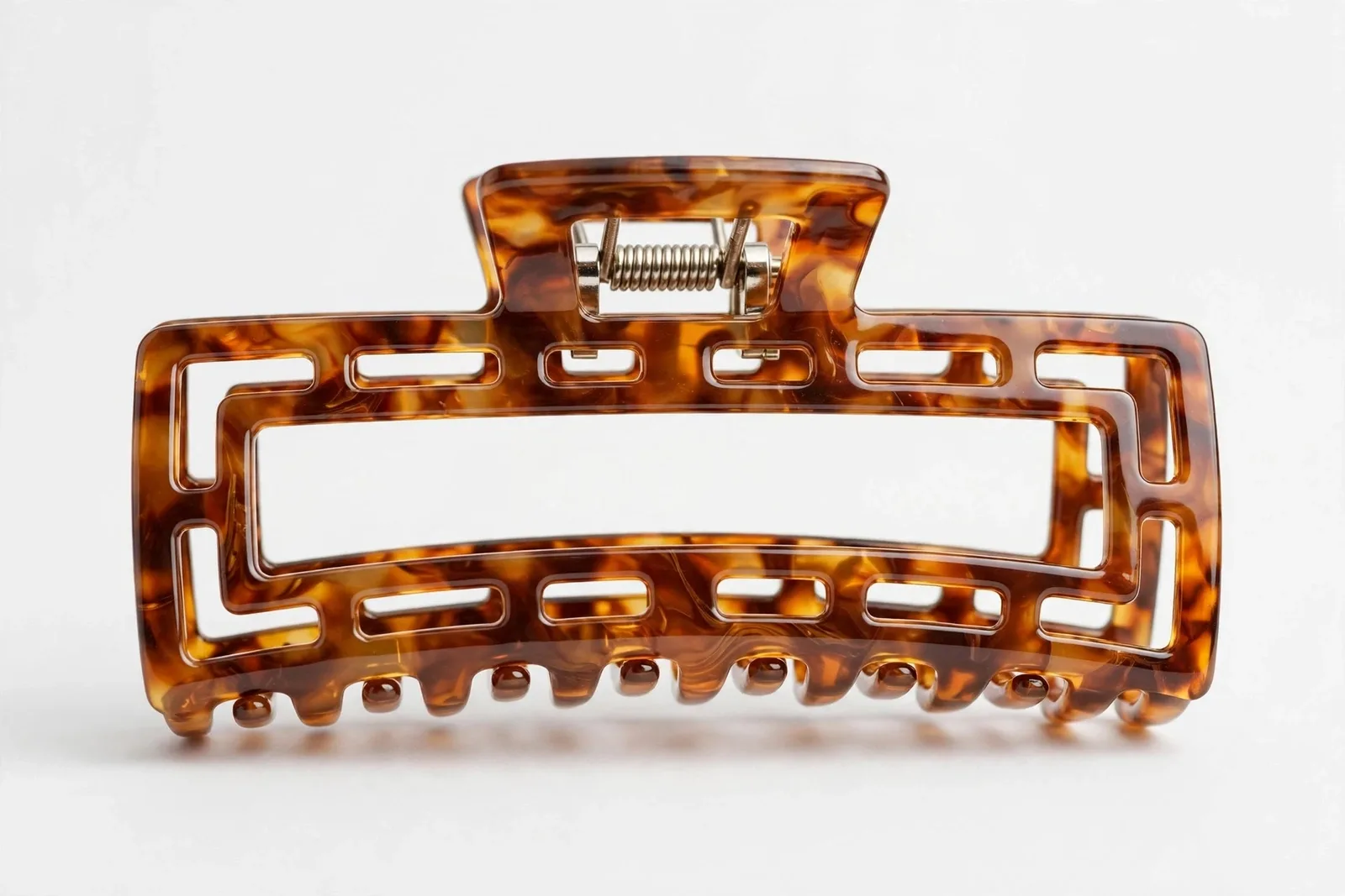Classic Tortoise Shell Rectangle Claw Clip, studio product photo on white background