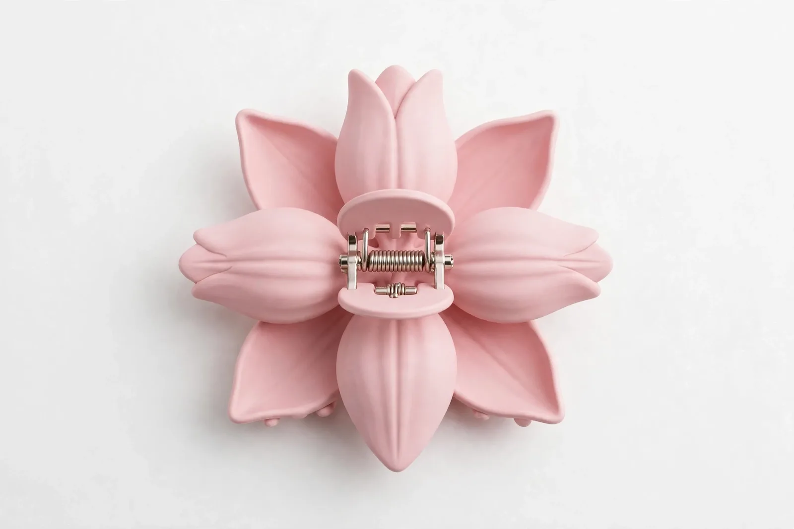 Pink Tulip Flower Claw Clip, studio product photo on white background